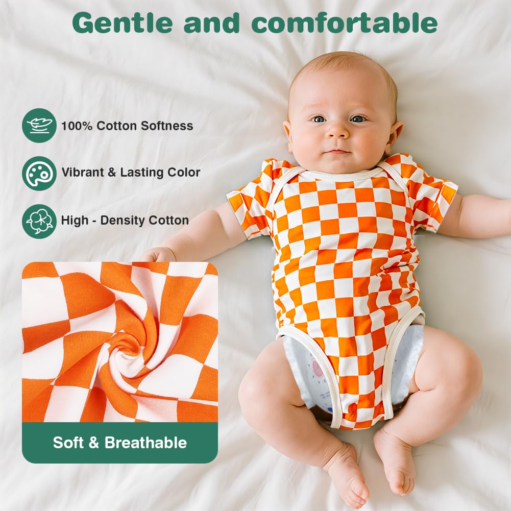 Baby Bodysuit Kurzarm Unisex Baby Set Kurzarm Bodysuits aus 100% superweicher Baumwolle, Baby Body mit Press Nieten für Neugeborene Baby Jungen und Mädchen 0-3 m/3-6 m/6-9 m/9-12 m