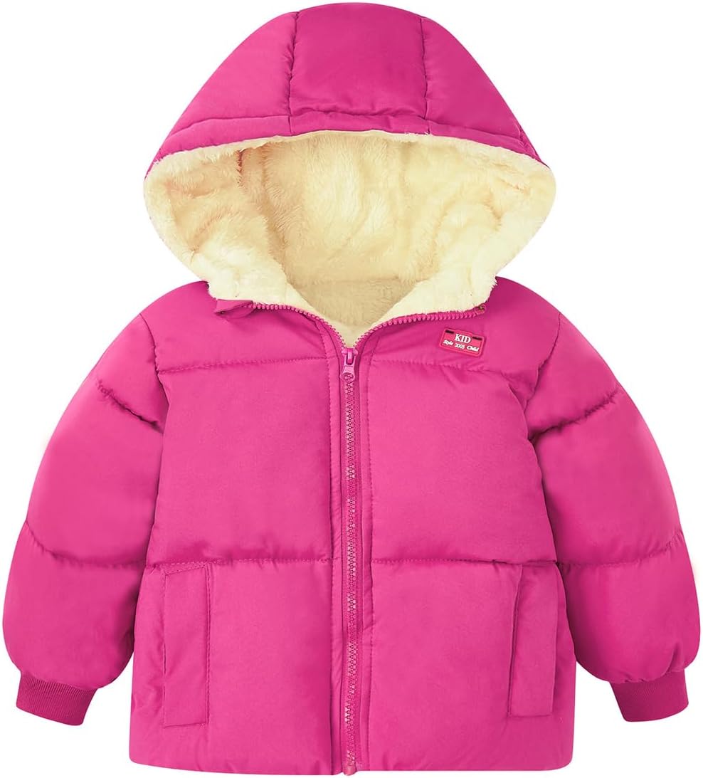 kids4ever Baby Winter Jacket Coat Zip Hooded Jacket Windproof Warm Fleece Outerwear Snowsuit with Two Pockets for Boys Girls 12 Months - 5 Years