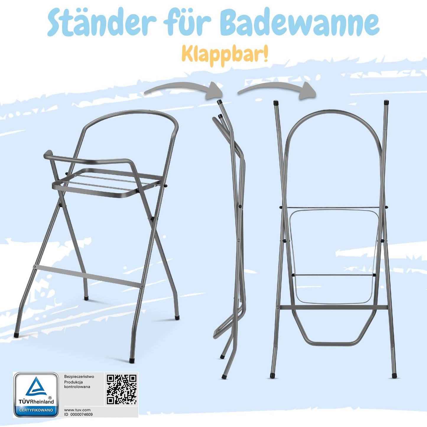 Baby Badewanne mit Gestell 4 Set TÜV Rheinland zertifiziert! Babybadewannen + Baby Badewannensitz +Abfluss + Gestell - Babywanne mit Ständer! Baby Pflegeset für Neugeborene.