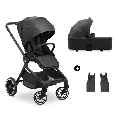 hauck 2 in 1 Kinderwagen Set ab Geburt bis 22 kg Move N Care Set, Große Babywanne, Wendbarer Buggysitz mit Liegefunktion, Teleskopgriff Gummiräder Federung, UV-Schutz 50+, Faltbar, XL Korb (Dark Grey)
