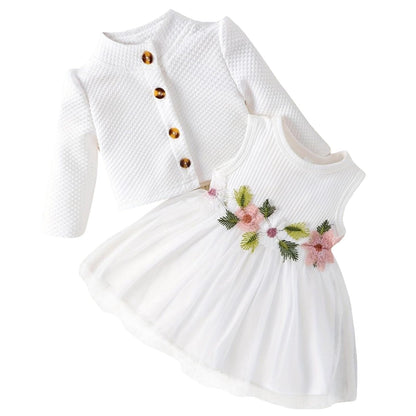 Toddler Baby Girl Dress and Cardigan Set Long Sleeve Cotton Princess Tutu Dresses with Outfits Coat