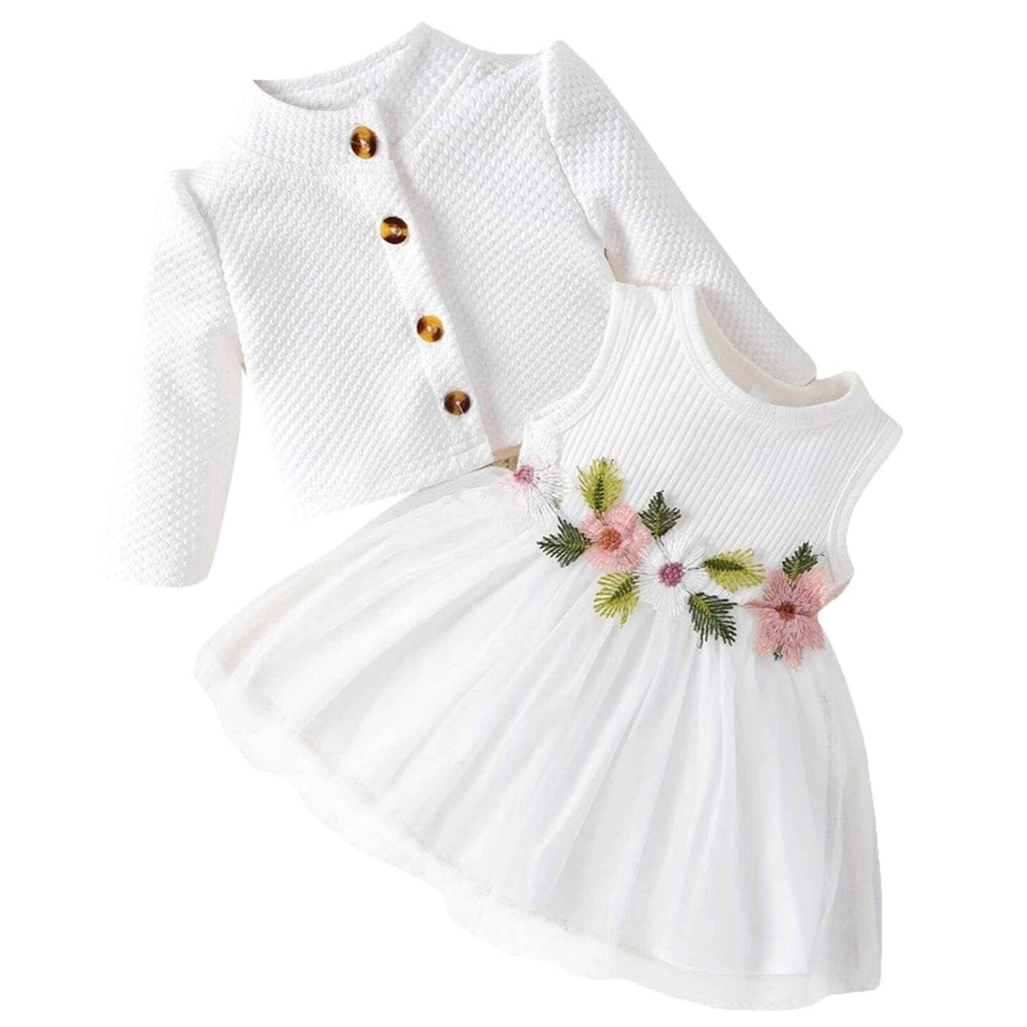 Toddler Baby Girl Dress and Cardigan Set Long Sleeve Cotton Princess Tutu Dresses with Outfits Coat