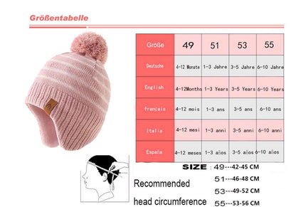 Winter Hat Girls Kids Beanie Earflap Pompom Baby Knitted Hat Girls