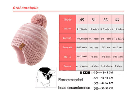 Winter Hat Girls Kids Beanie Earflap Pompom Baby Knitted Hat Girls 