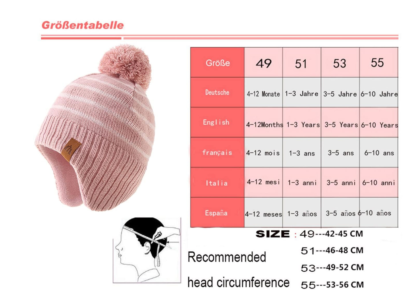 Winter Hat Girls Kids Beanie Earflap Pompom Baby Knitted Hat Girls 