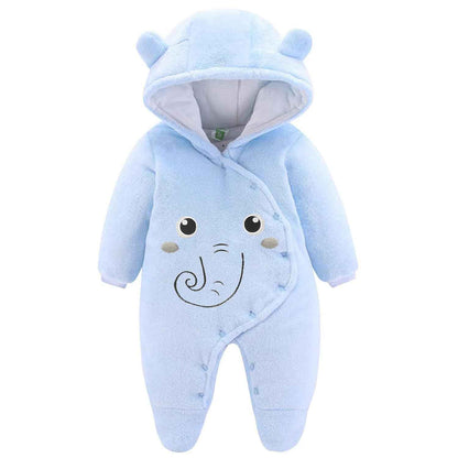 JiAmy Baby-Overall Baby-Strampler Flanell Winter-Strampelanzug mit Füßchen Kapuze Cartoon,Khaki 6-9 Monate