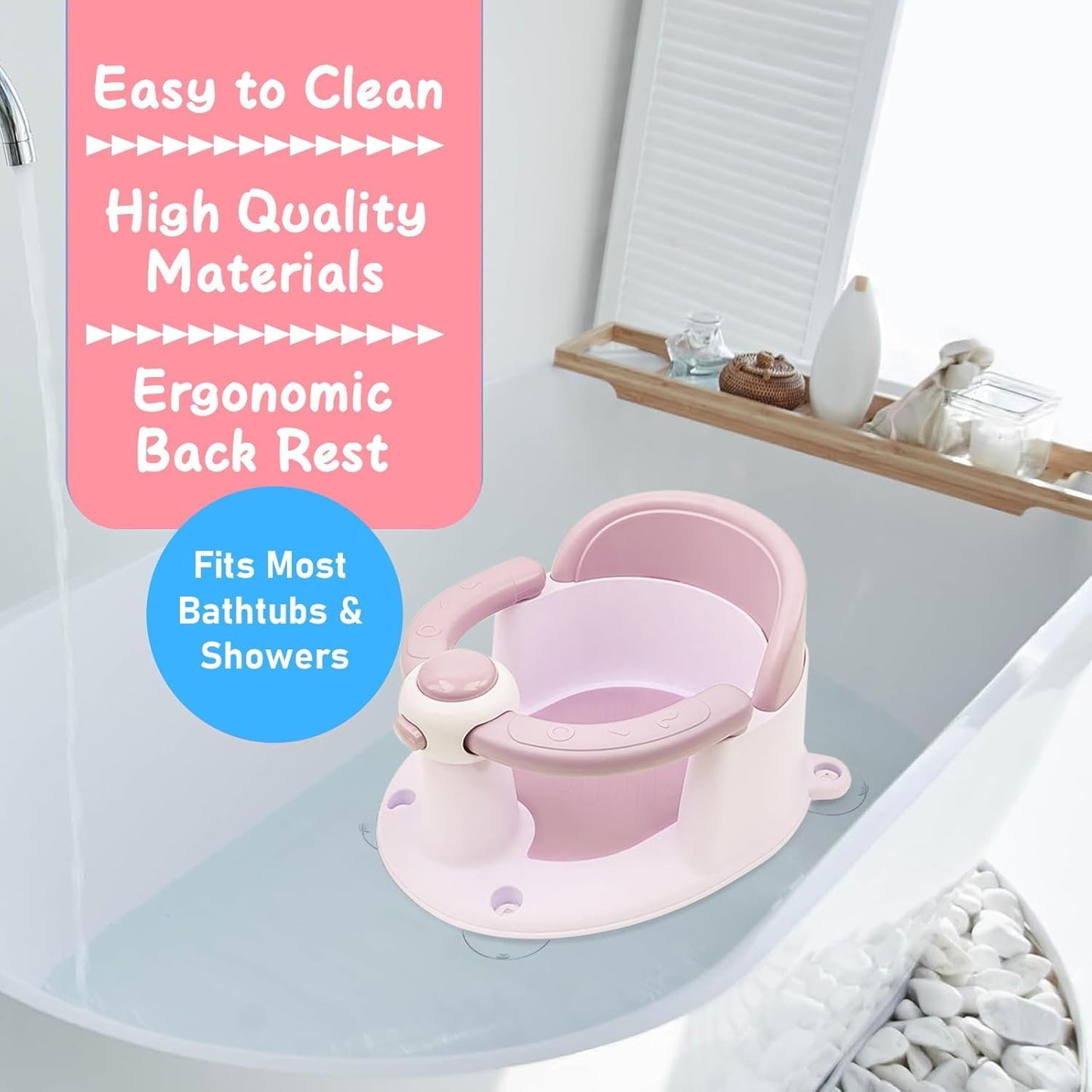 Baby Bath Seat for Babies from 6 Months, Non-Slip Baby Bath Chair, Portable Bath Seat with Suction Cups, Baby Bathtub Toddler Bath Support for Shower (Yellow)