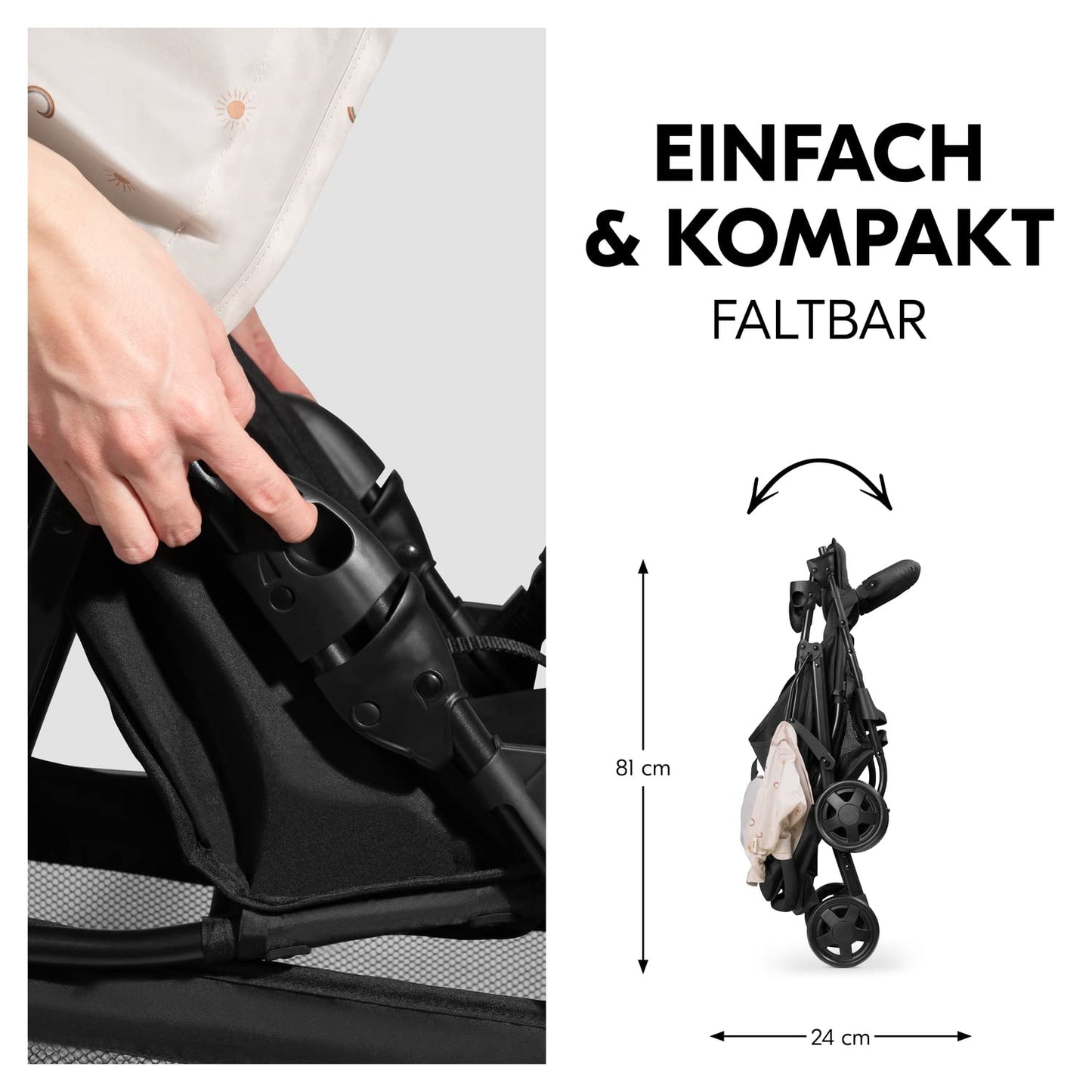 Hauck Lightweight Stroller up to 18 kg with reclining function from birth, small foldaway, sun canopy, large basket - Meloni2