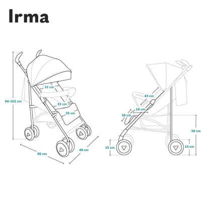 Lionelo Irma Pushchair up to 15 kg, Lightweight Modern Pushchair with Reclining Function, Foldable, Large 6 Inch Wheels, Large Basket, Bag, Mosquito Net 