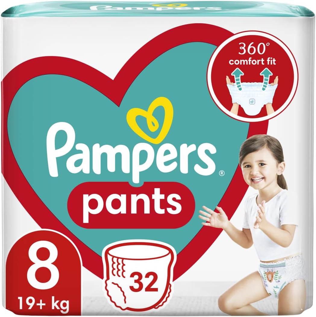 Pampers Pants Windel Größe 8 (19+ kg), 32 Stück, Windeln mit Stop- & Protect Anti-Leckage Hinten