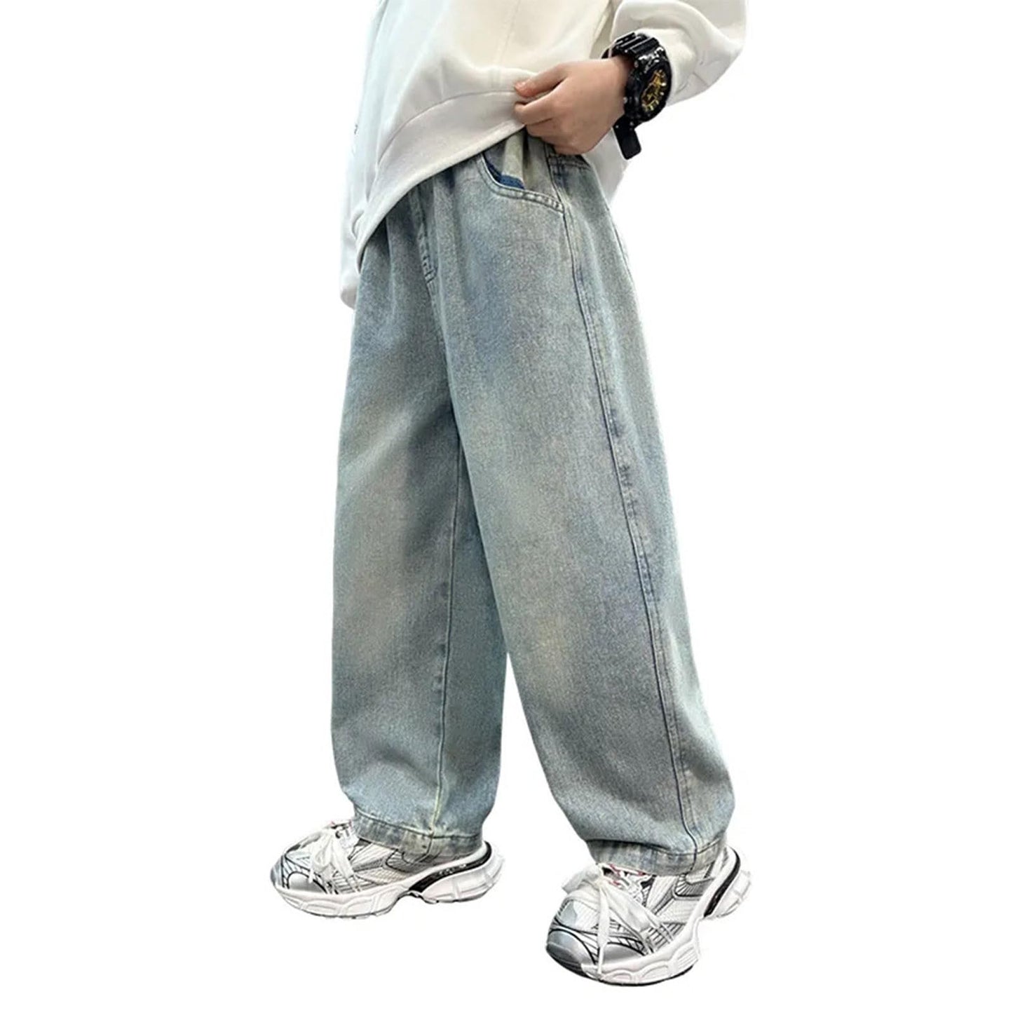 Children's Baggy Jeans Boys Wide Leg Jeans Loose Fit Denim Vintage Trousers Casual Wide Leg Jeans Streetwear Outdoor Vintage Loose Fit Baggy Jogging Bottoms Boys Black Trousers Cargo Trousers Pants