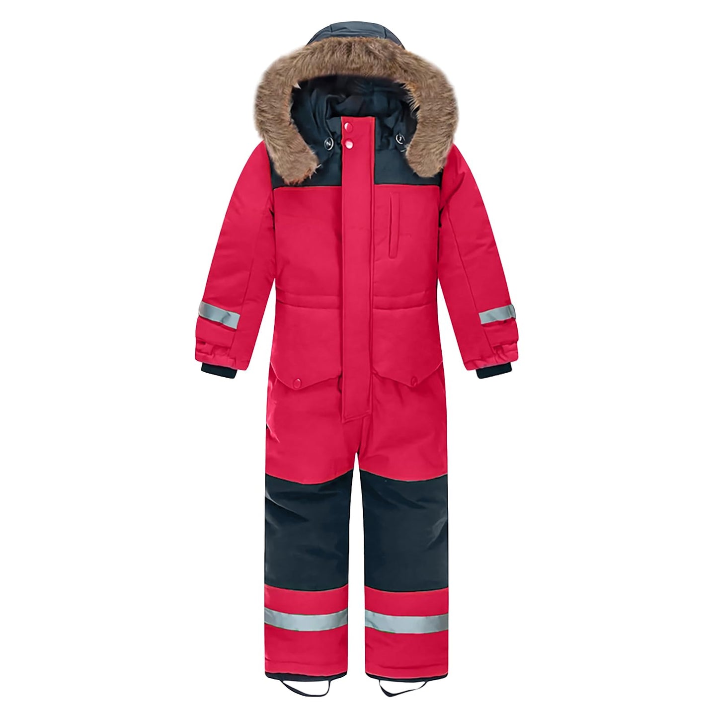 L SERVER Children's Ski Suit Boys with Hood Windproof Waterproof Snow Overall Girls Warm Snowsuit Thicker Ski Overall with Reflective Stripes