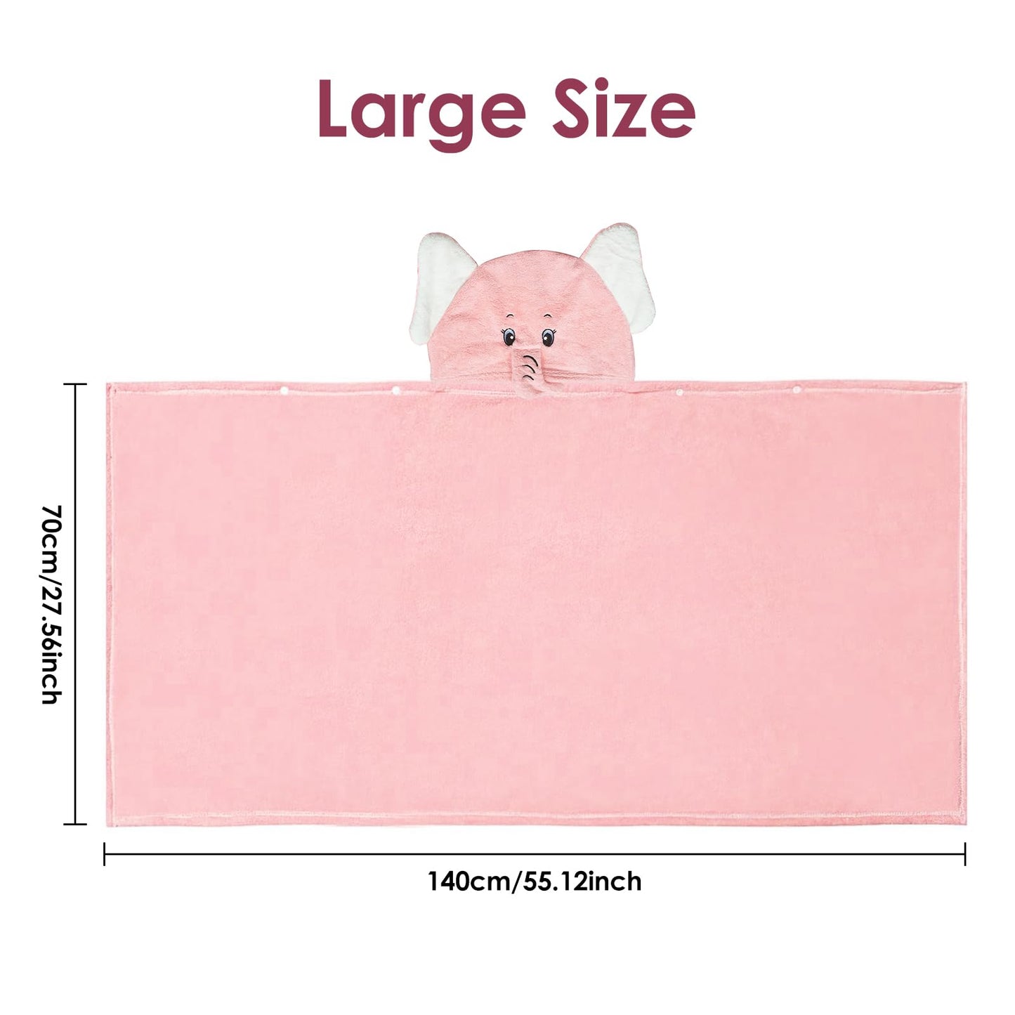 decalsweet Bath Towels for Kids, Large Softness and Absorbent Hooded Baby Bath Towel, Coral Fleece Children's Towel for Bathrobe Boys and Girls, 70 x 140 cm (Blue Elephant) 