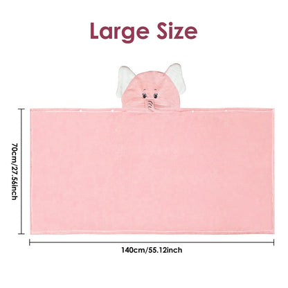 decalsweet Bath Towels for Kids, Large Softness and Absorbent Hooded Baby Bath Towel, Coral Fleece Children's Towel for Bathrobe Boys and Girls, 70 x 140 cm (Blue Elephant) 