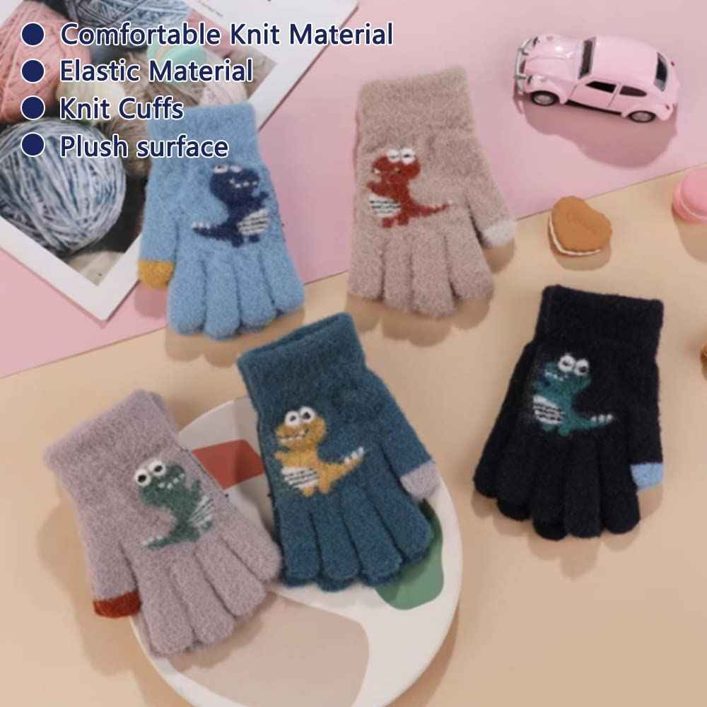 ZDQC 2 Paar Warme Strickhandschuhe Kinder,Süße Handschuhe Kinder,Handschuhe Kinder Stretch,Winter Warme Strickhandschuhe,Vollfinger Handschuhe,Fingerhandschuhe Kinder Winter