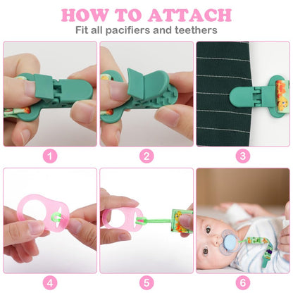 Aolso 5 Stück Baby-Schnullerkette, Schnullerclip für Baby, Schnullerhalter-Set mit Kunststoffverschluss, Baby-Beißspielzeug, passend für alle Schnuller, Schnuller und Beißspielzeug