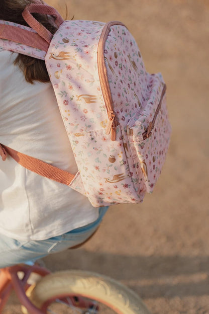 Little Dutch Rucksack Kinderrucksack mit Brustgurt für Kinder Kindergarten geblümt Reh rosa- Fairy Garden