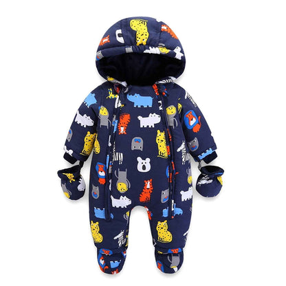 Baby Romper with Hood, Snowsuits with Gloves and Booties, for Toddlers, Fleece Cotton Romper for Toddlers, Boys and Girls, Warm Jumpsuit, Winter Jacket, 6-9 Months