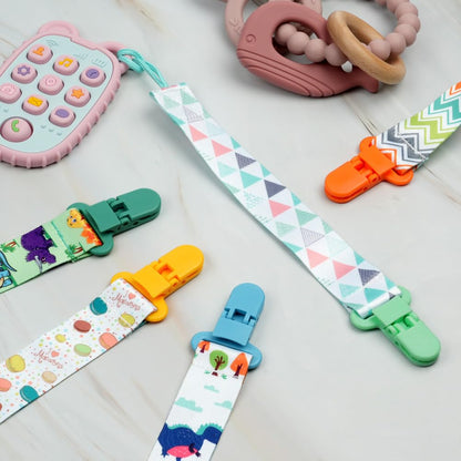 Aolso 5 Stück Baby-Schnullerkette, Schnullerclip für Baby, Schnullerhalter-Set mit Kunststoffverschluss, Baby-Beißspielzeug, passend für alle Schnuller, Schnuller und Beißspielzeug
