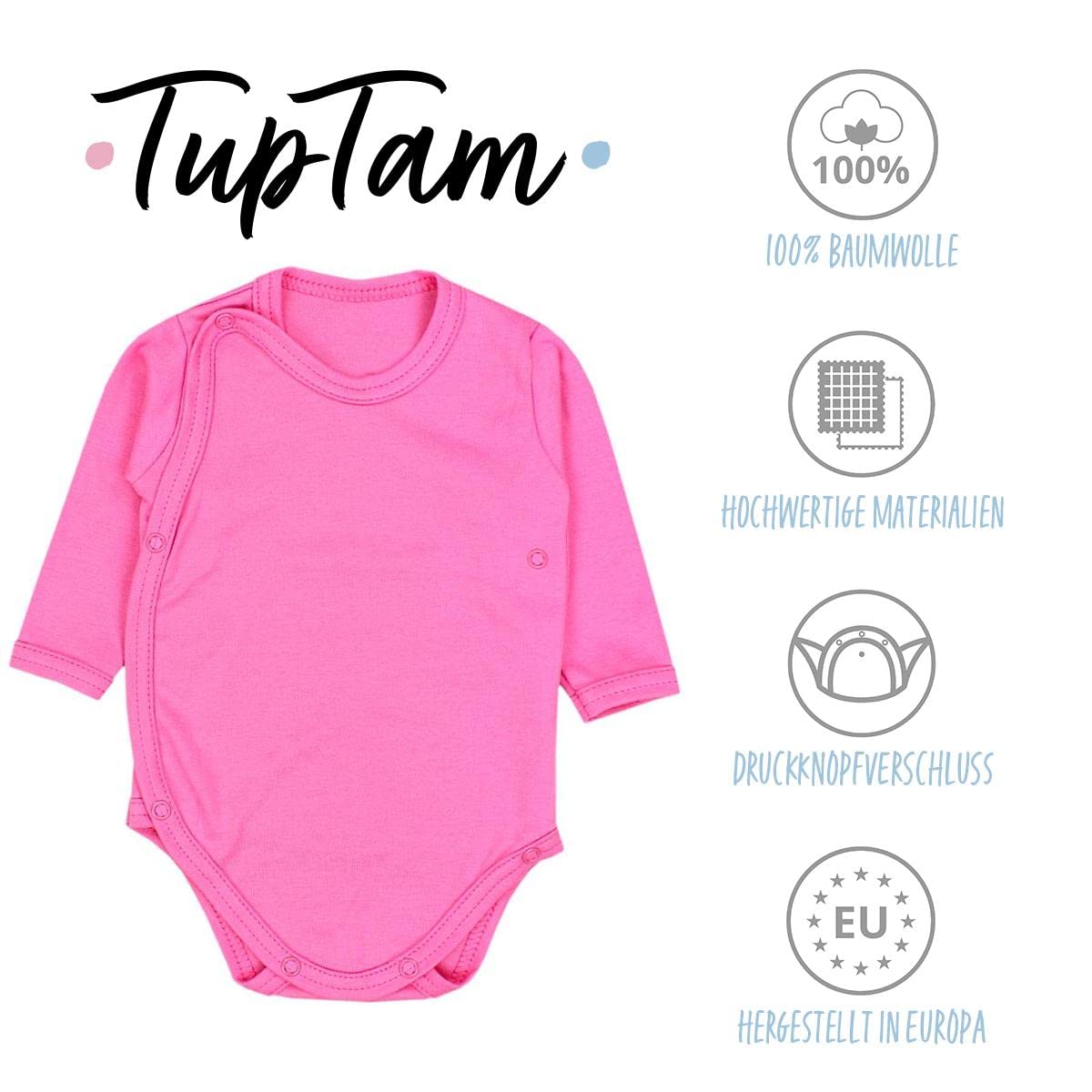 TupTam Baby Body Langarm – Wickelbody Langarm für Jungen & Mädchen, 5er Pack, 100% Baumwolle, OEKO-TEX