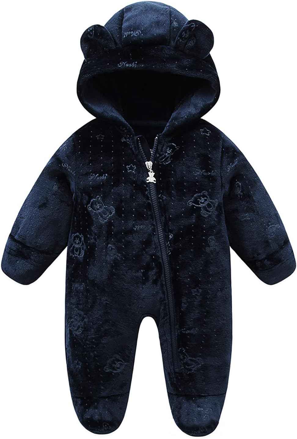 JiAmy Baby Snowsuits with Hood, Baby Jumpsuit Winter Fleece Romper Newborn Boy and Girl One Piece Suit for 0-12 Months