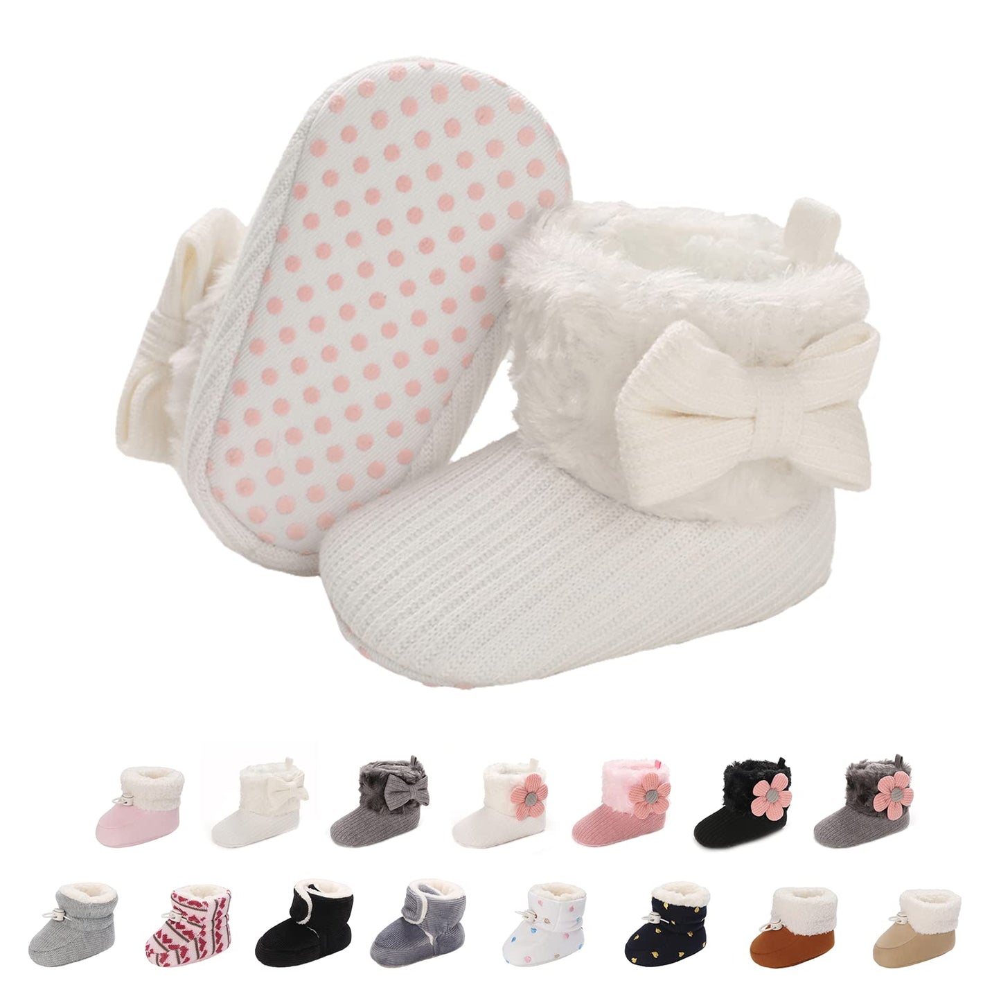 Baby Newborn Fleece Bootie, Winter Warm Non-Slip Soft Sole Winter Shoes, Sock Shoes, Cute Adjustable Crawling Shoes, Prewalker Boots for Girls and Boys, Toddler Size 0-18 Months
