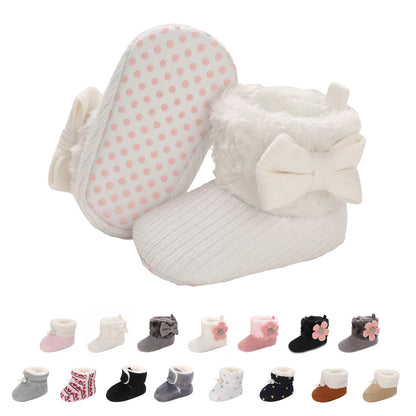 Baby Newborn Fleece Bootie, Winter Warm Non-Slip Soft Sole Winter Shoes, Sock Shoes, Cute Adjustable Crawling Shoes, Prewalker Boots for Girls and Boys, Toddler Size 0-18 Months