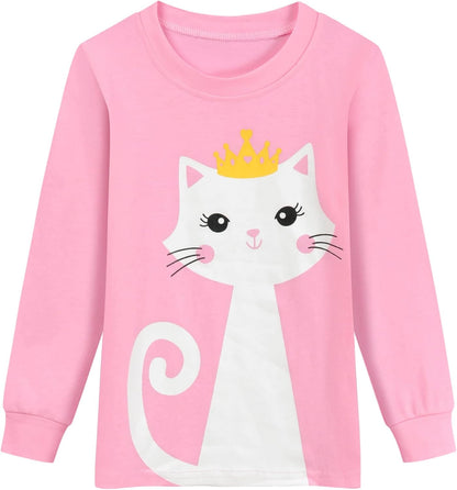 EULLA Kinder Schlafanzüge Mädchen Langarm Winter Pyjama Set Baumwolle Meerjungfrau Einhorn Prinzessin Katze Dino Zweiteilig Nachtwäsche 92 98 104 110 116 122