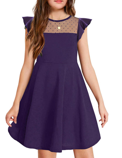 Arshiner Girls Dress Summer Dress Ruffle Short Sleeve Mesh A Line Casual Party Dresses with Pockets Kids Dresses for 6-13 Years 