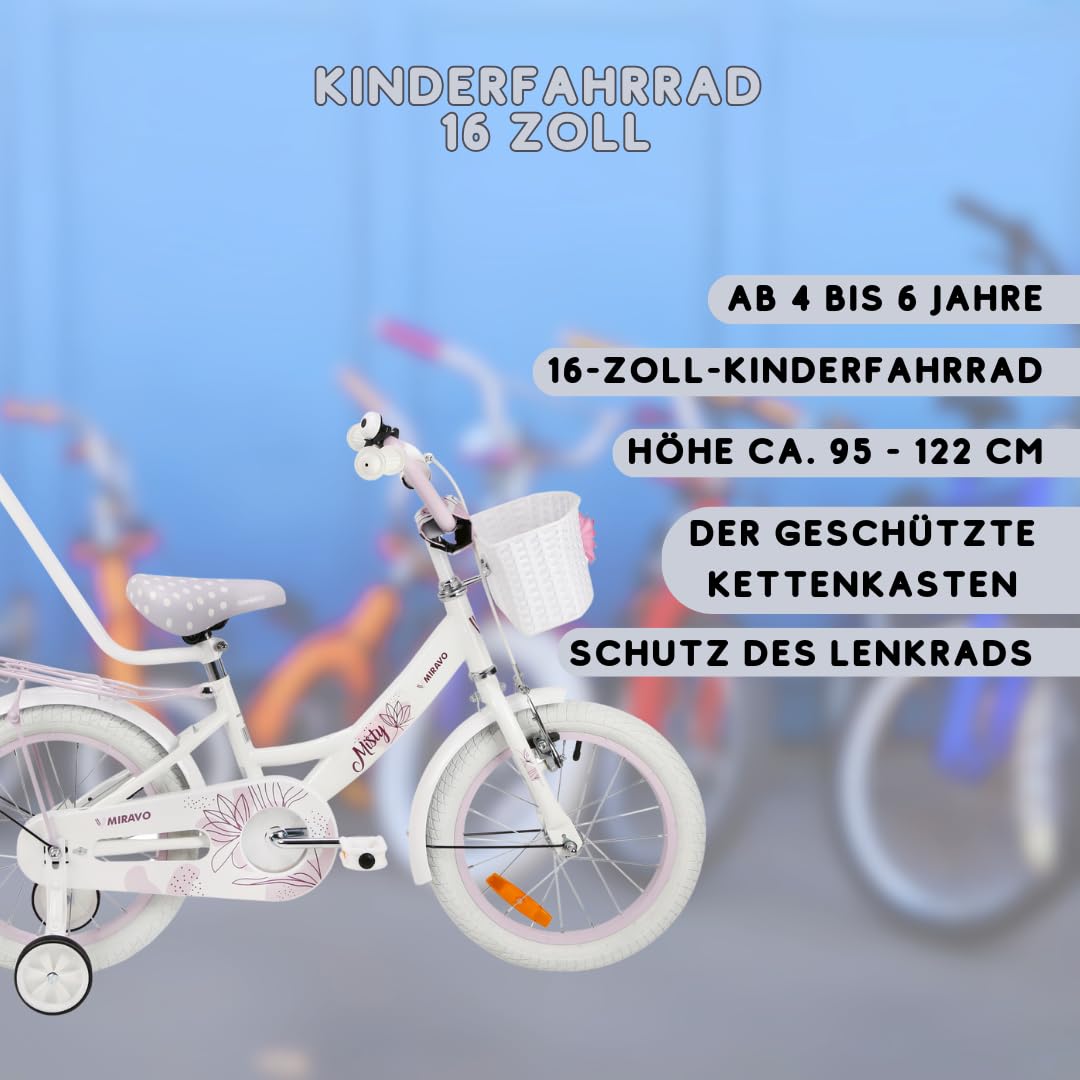 MIRAVO Kinderfahrrad Fahrrad Kinder Ab 2 Bis 8 Jahre Mit Stützrädern Schubstange V-Brake Bremsen Rückstrahl Aufkleber 12 16 20 Zoll Radgröße Korb Für Mädchen Misty - Meloni2