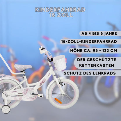 MIRAVO Kinderfahrrad Fahrrad Kinder Ab 2 Bis 8 Jahre Mit Stützrädern Schubstange V-Brake Bremsen Rückstrahl Aufkleber 12 16 20 Zoll Radgröße Korb Für Mädchen Misty - Meloni2