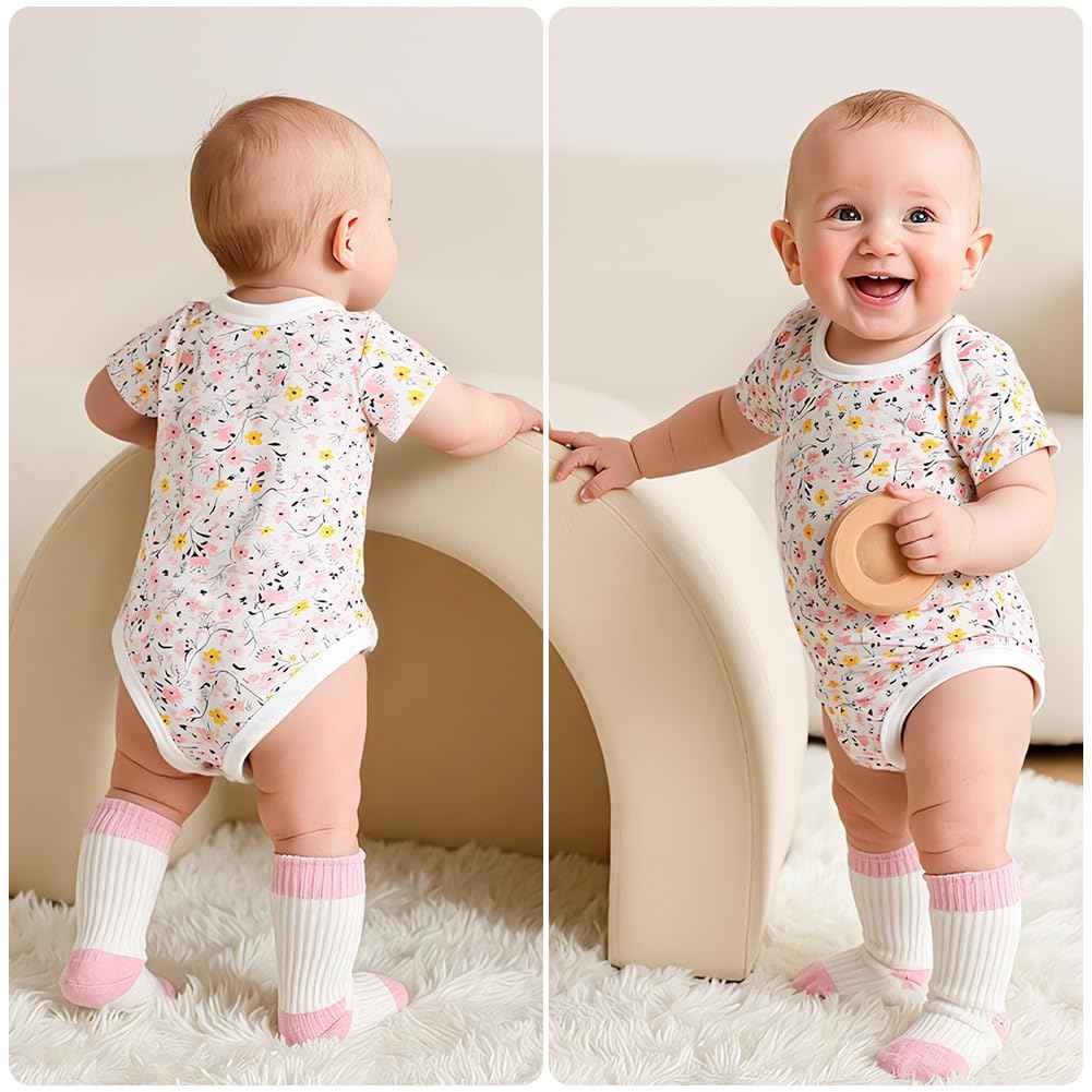 Vicloon Baby Bodysuit Short Sleeve Unisex Baby Set Short Sleeve Bodysuits Made of 100% Super Soft Cotton, Baby Bodysuit with Press Studs for Newborn Baby Boys and Girls 0-3 m/3-6 m/6-9 m/9-12 m
