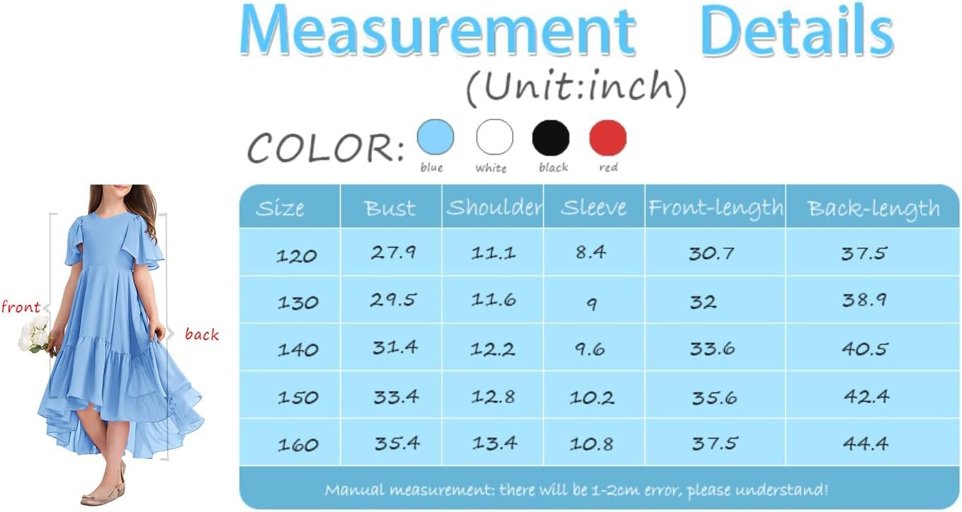 Haloumoning Mädchen Sommerkleid V-Ausschnitt Rüschenkleider Casual A Line Kleid Flowy Hoch Niedrig Lang Partykleid Elegant Langes Abendkleid