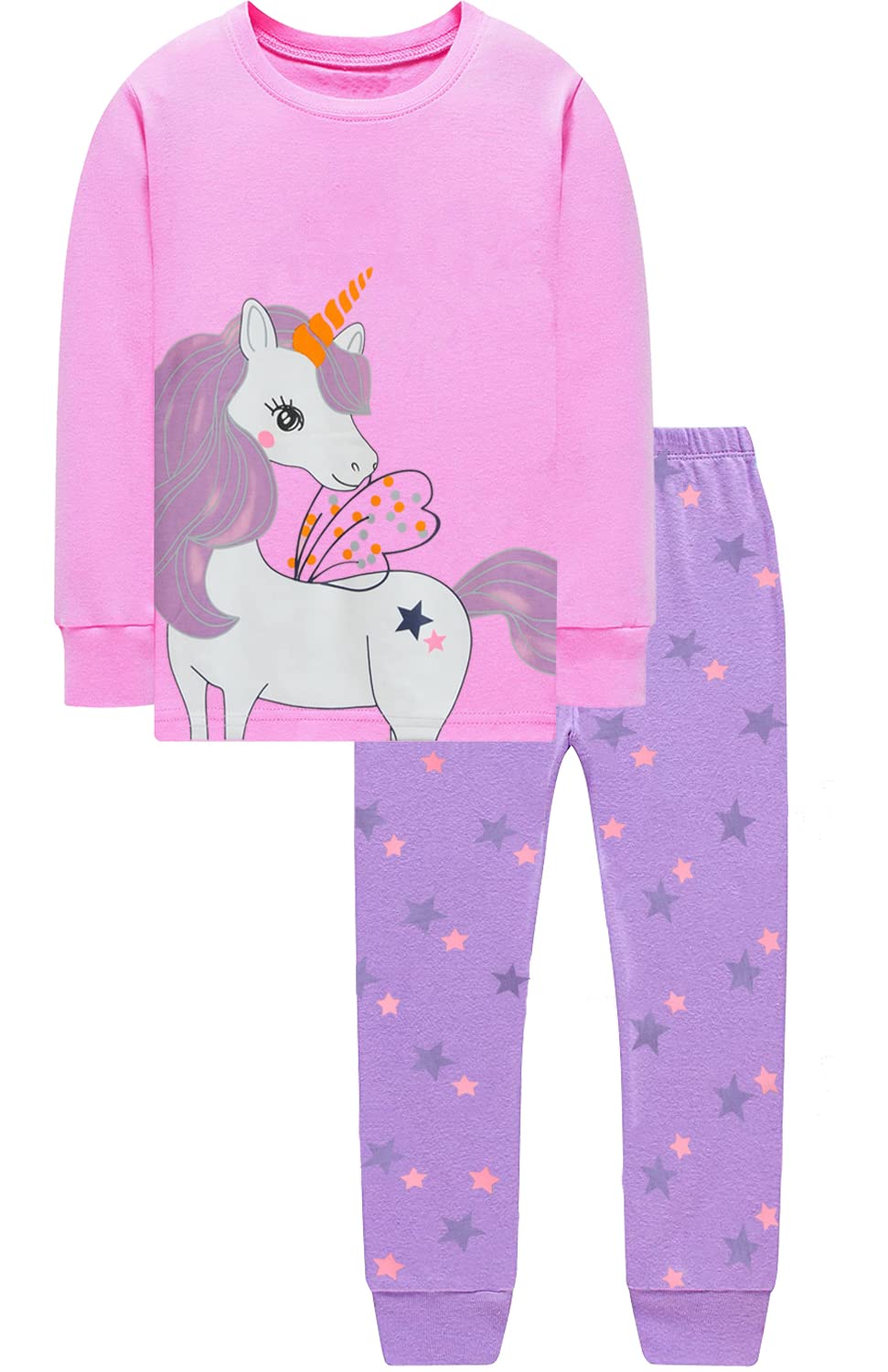 EULLA Children's Girls' Pyjamas Long Sleeve Cotton Winter Pyjama Set Unicorn Princess Dino Rabbit Owl Two Piece Sleepwear 1-10 Years 92 98 104 110 116 122 128 134 140