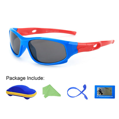 Sport-Sonnenbrille für Kinder, polarisiert, bruchsicher, für Jungen und Mädchen (3-12 Jahre) + Brillenbänder + Brillenetui