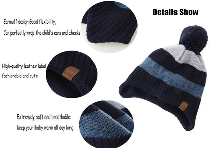 AHAHA Girls' Winter Hat, Earflap Beanie, Pompom Knitted Hats