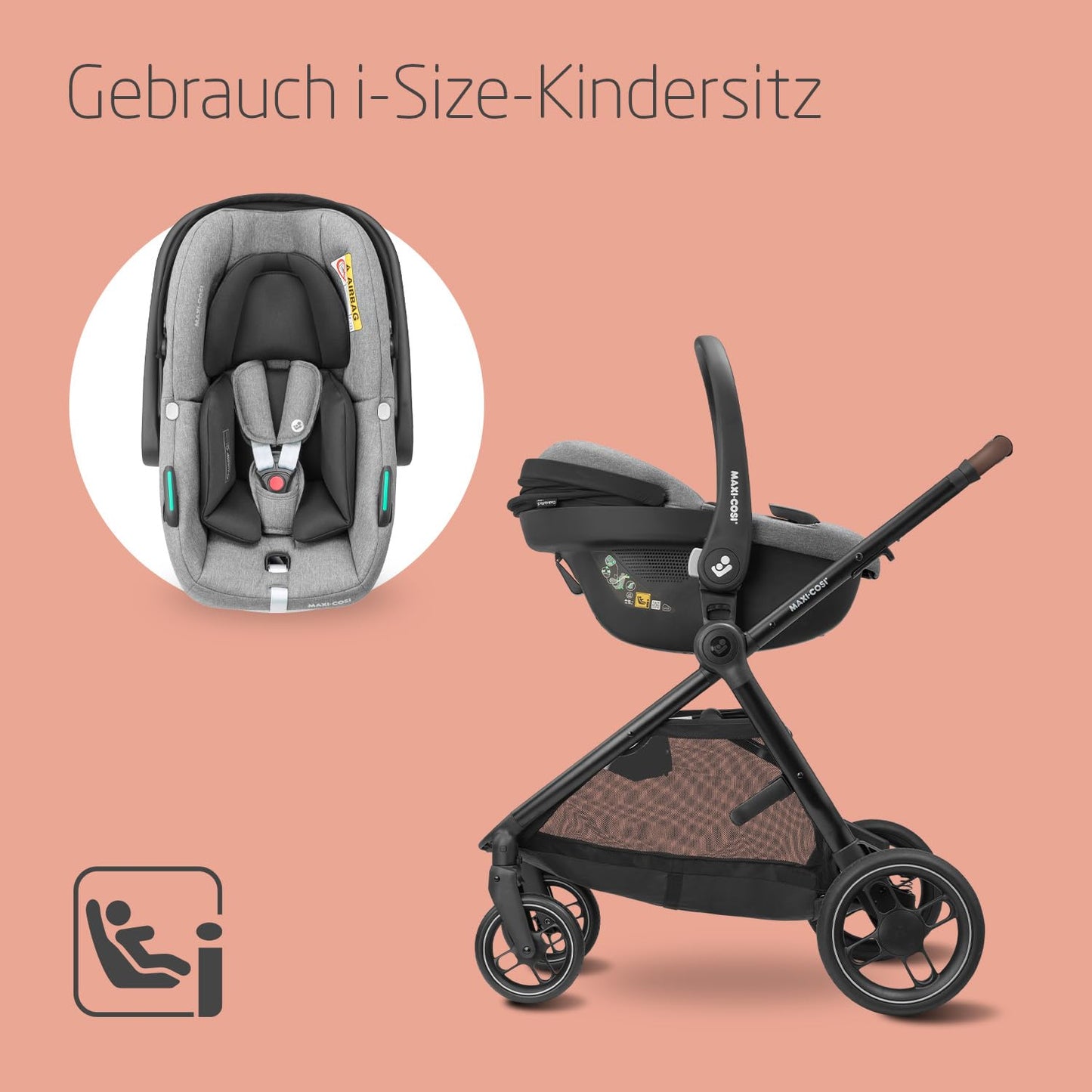 Maxi-Cosi Zelia S Trio 3-in-1 Complete Set, 0–4 Years, up to 22 kg, Foldable, Compact, Adjustable Baby Pram, with CabrioFix S i-Size Baby Seat, Accessories, Changing Bag, Grey - Meloni2