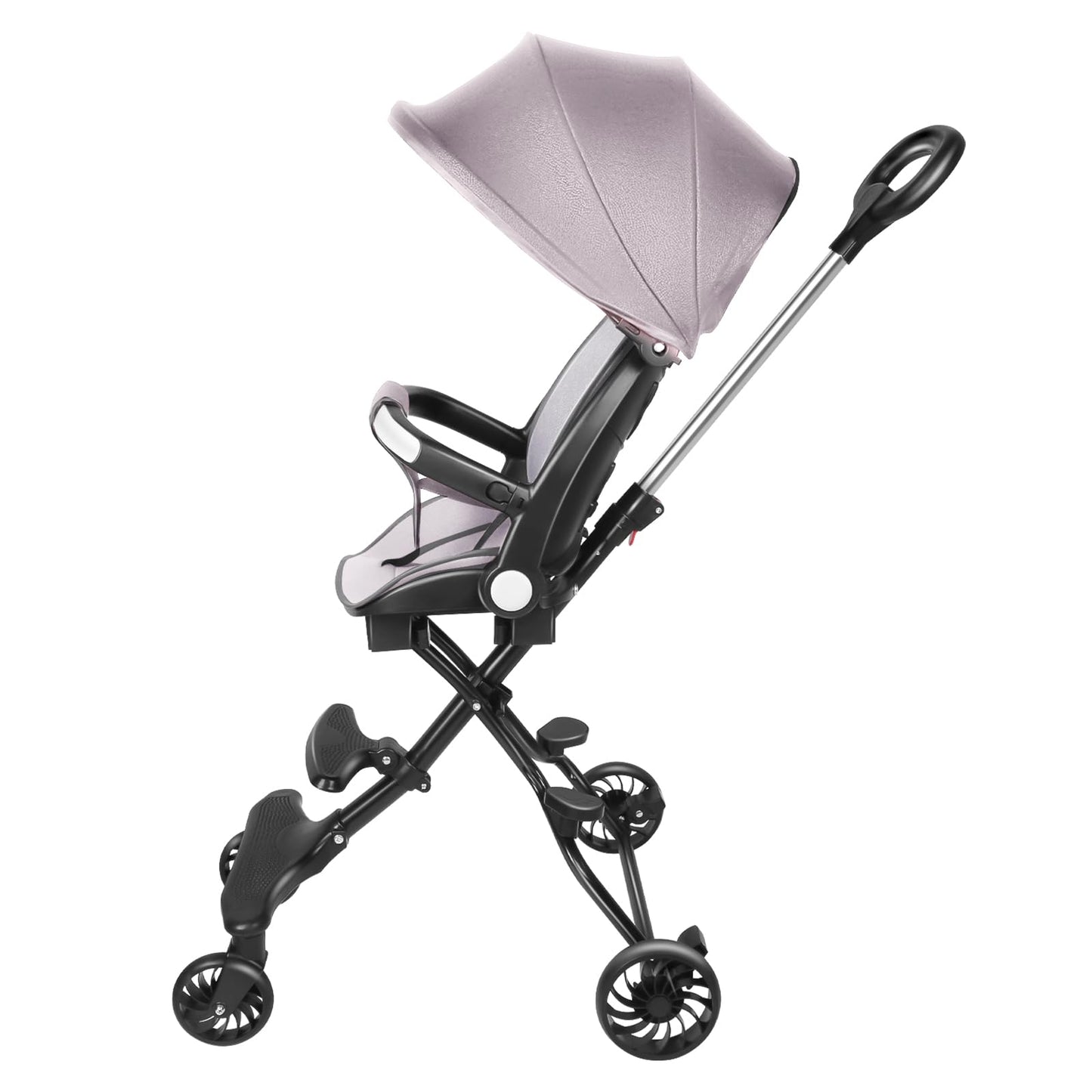 Buggy für Babys, ultraleicht, kompakt, faltbar und neigbar, von Geburt bis 25 kg, mit Trolley-System, Regenschutz inklusive, ausziehbarer Haube, C-schwarz