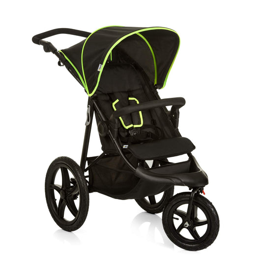 Hauck Runner, Schwarz/Neongelb - Robuster All-Terrain-Pugchair mit Regenschutz, XL Pneumatische Lufträder, verstellbare Rückenlehne von Geburt bis zu 22 kg, höhenverstellbarer Griff, XL Mesh-Fenster