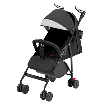 Buggy für Babys, ultraleicht, kompakt, faltbar und neigbar, von Geburt bis 25 kg, mit Trolley-System, Regenschutz inklusive, ausziehbarer Haube, C-schwarz