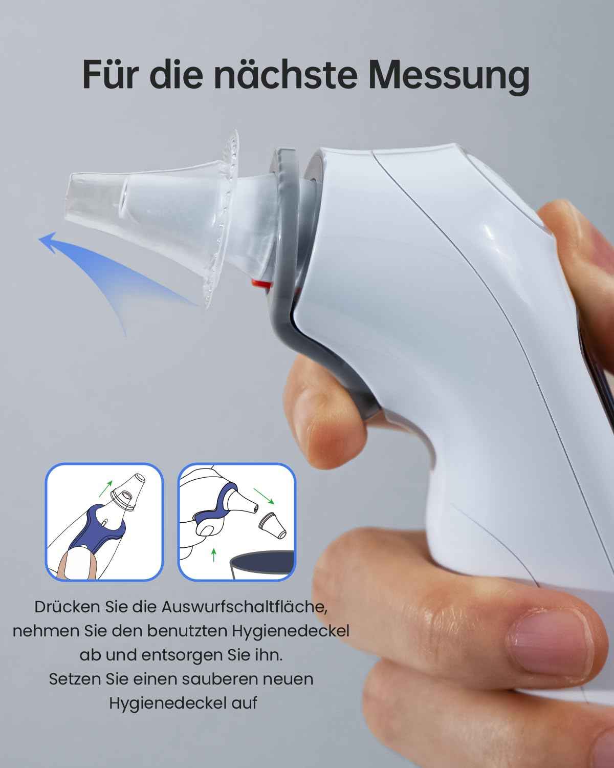 Fieberthermometer Ohr für Erwachsene & Kinder, 1s Ergebnis Hochpräzise Ohrthermometer, 30 Speicher Abrufen, 3-Farben-Fieber-Alarm, mit 21 Einweg-Sonde Abdeckungen & Aufbewahrungsbox (LCD-Transparente)