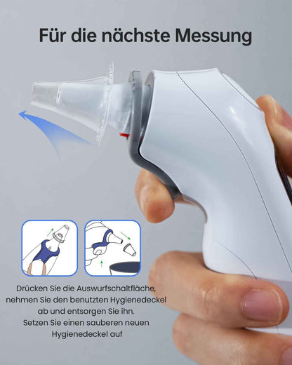 Fieberthermometer Ohr für Erwachsene & Kinder, 1s Ergebnis Hochpräzise Ohrthermometer, 30 Speicher Abrufen, 3-Farben-Fieber-Alarm, mit 21 Einweg-Sonde Abdeckungen & Aufbewahrungsbox (LCD-Transparente)