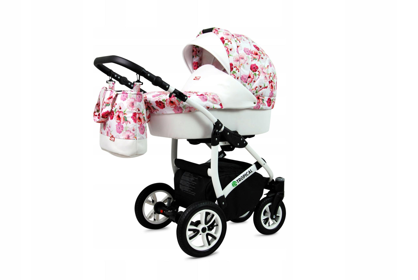 BabyLux® Bambimo Pushchair Set 3 in 1 - Tropical - incl. Baby Carrycot, Buggy Sports Seat, Car Seat - Pram Set - Combination Pram with Changing Bag, Rain Cover etc.