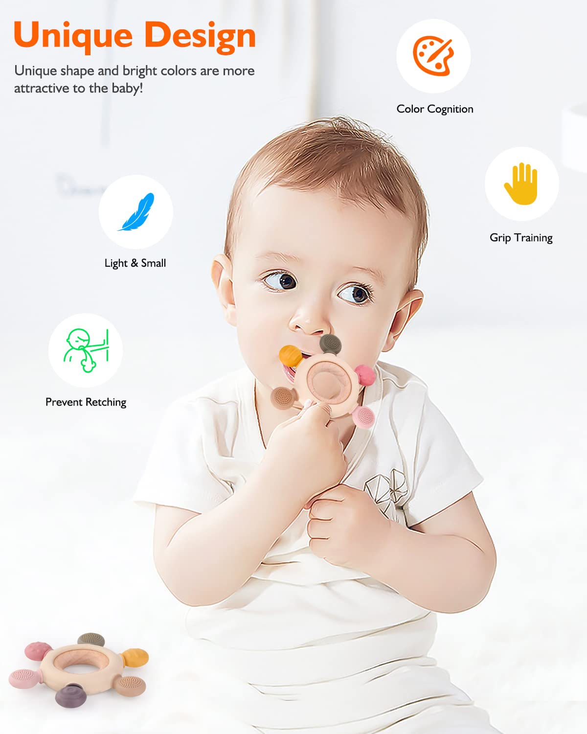 Beißring für Babys, Baby Zahnen Spielzeug aus Silikon, Ruder Greifling Beißspielzeug, BPA-frei Zahnen Nursing Zubehör für 3-6 6-12 Monate Kleinkinder, mädchen Junge Geschenk(Ruder B)