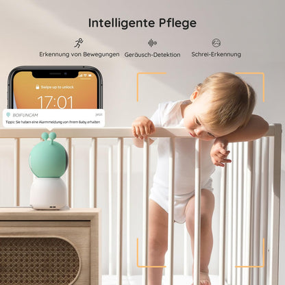 BOIFUN Babyphone mit Kamera 2K, 5-Zoll-Display, 360° PTZ, Nachtlicht | Nachtlicht, IR Nachtsicht, 360° Kamera, Handy, Weinen/Bewegungs/Geräuscherkennung, Bewegungsverfolgung, Temp&Feuchteerfassung