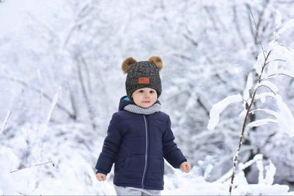 LINSOCLE 3-in-1 Children's Winter Hat Scarf Gloves Set, Knitted Hat Baby Hat Children's Hat Set, Boys Warm Winter Hat Beanie Hat Gloves Round Scarf Set for Children 2-6 Years