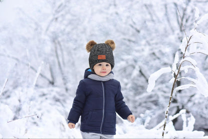 LINSOCLE 3-in-1 Children's Winter Hat Scarf Gloves Set, Knitted Hat Baby Hat Children's Hat Set, Boys Warm Winter Hat Beanie Hat Gloves Round Scarf Set for Children 2-6 Years 