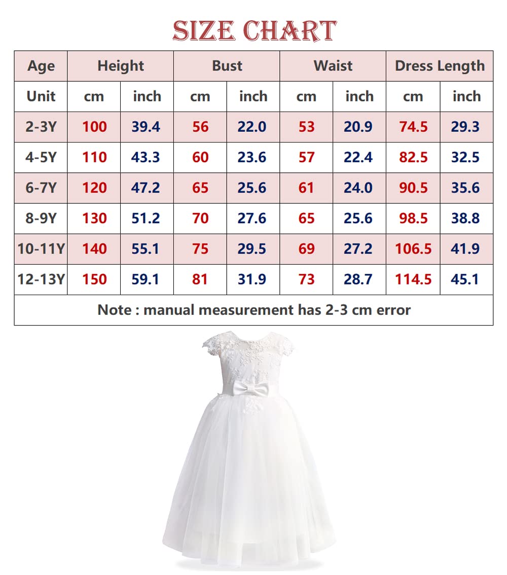 TYHTYM Blumenmädchen Kleid, Festzug, Hochzeit, Spitzenkleid, Abschlussballkleid, Mädchen, Partykleid, Flattern Ärmel, Weiß