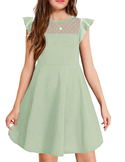 Arshiner Girls Dress Summer Dress Ruffle Short Sleeve Mesh A Line Casual Party Dresses with Pockets Kids Dresses for 6-13 Years 
