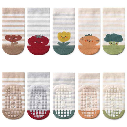 Pack of 5 Baby Toddler ABS Non-Slip Socks, Trainer Socks, Animal Motifs, Cotton